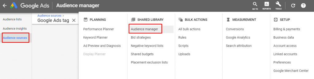 Audience manager with Google Ads
