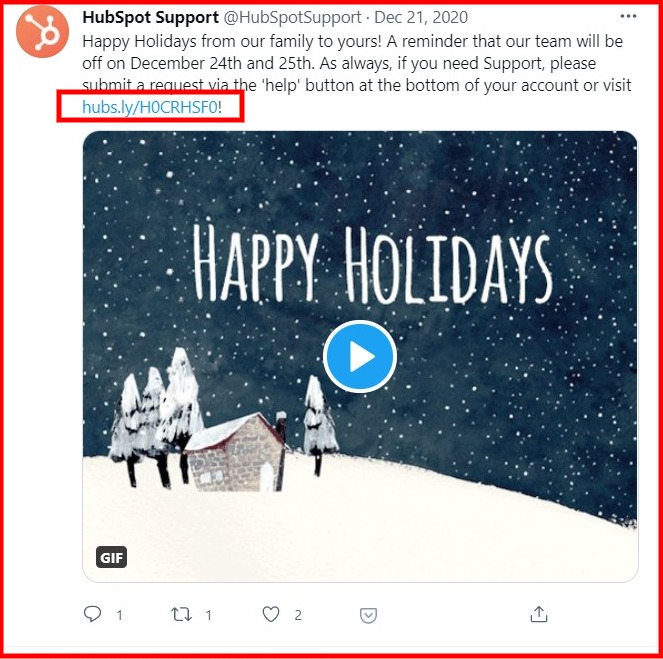 Hubspot support wishing its audience 'Happy Holidays' 