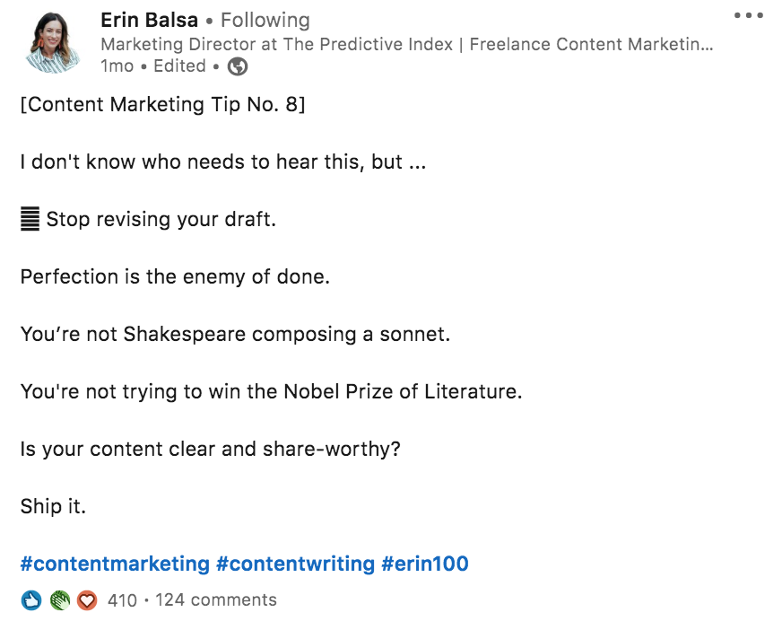 The predictive Index Marketing Director posting a content Marketing Tip