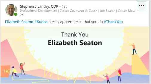 LinkedIn Thankyou Appreciation Posts by Stephen Landry for Elizabeth Seaton