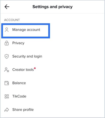 Manage Account