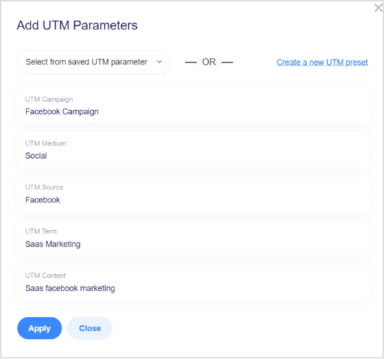 fill utm parameters and apply