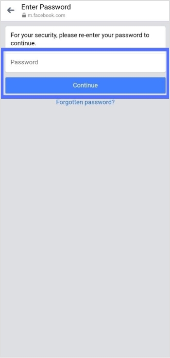 password and continue