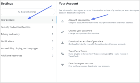 your account and account info