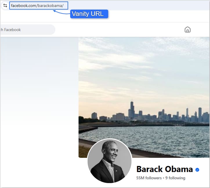 Facebook vanity URL example