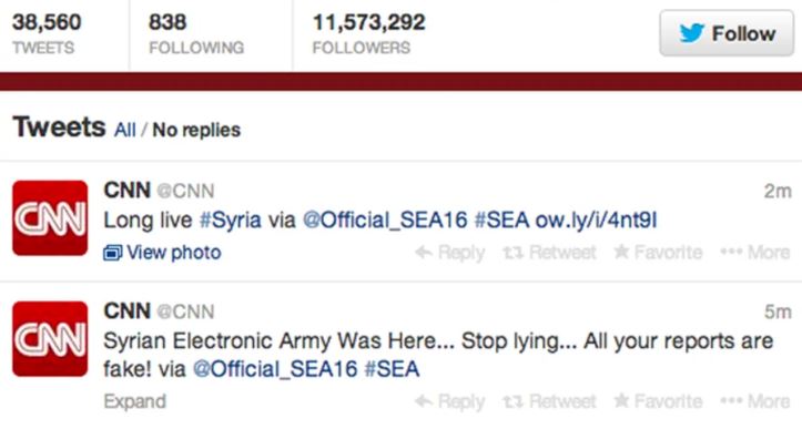 Social media risk example of CNN social accounts hacking