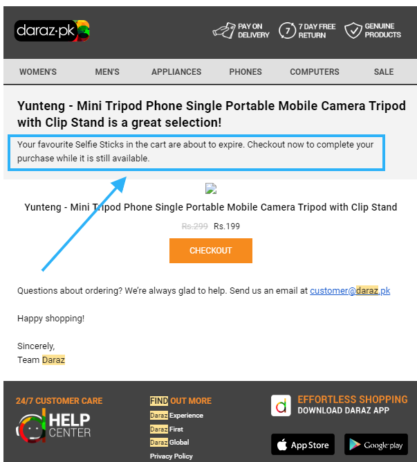 Daraz Cart Abandonment Email