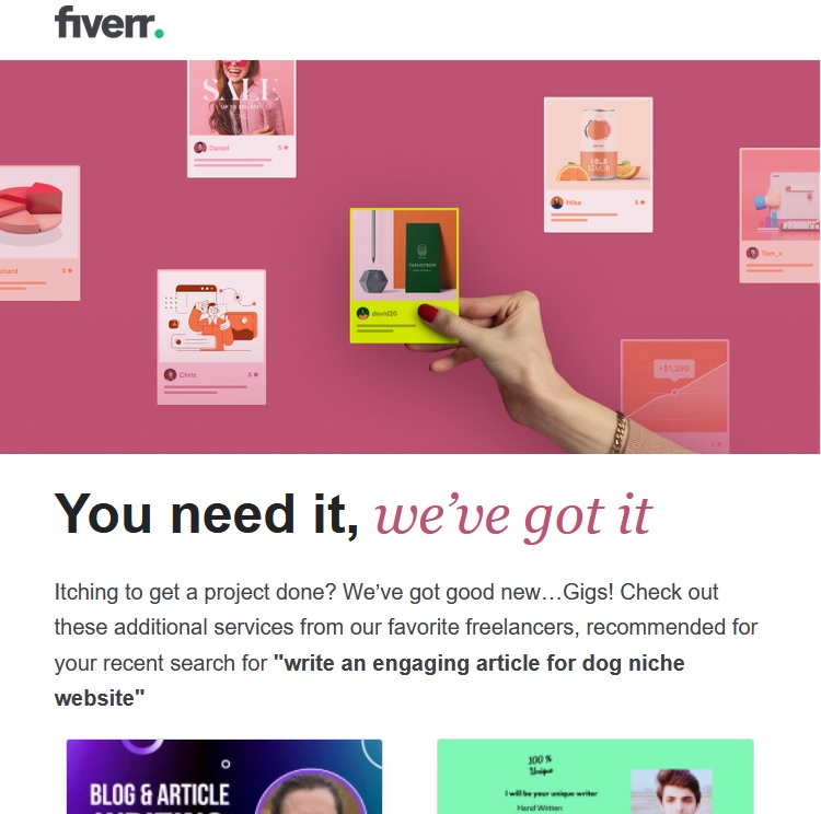 Fiverr Cart Abandonment Email