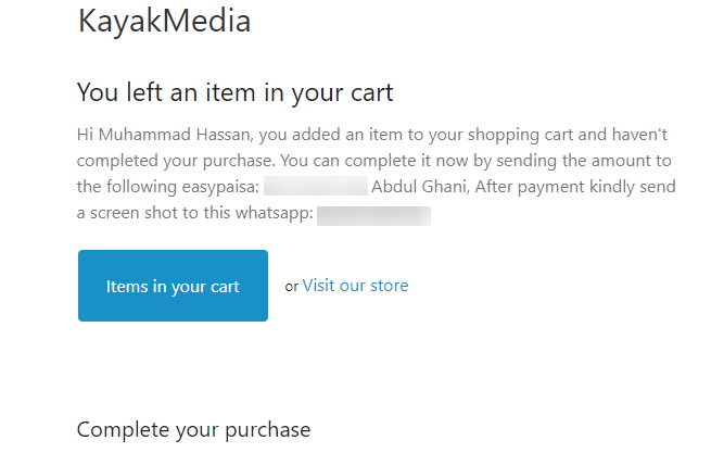 Kayak Media's Cart Abandonment Email