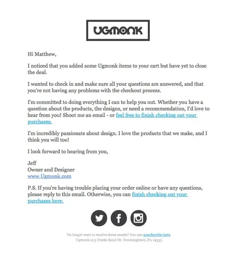Ugmonk's Cart Abandonment Email