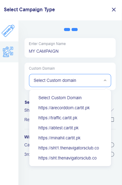 Select Domain-and enter campaign