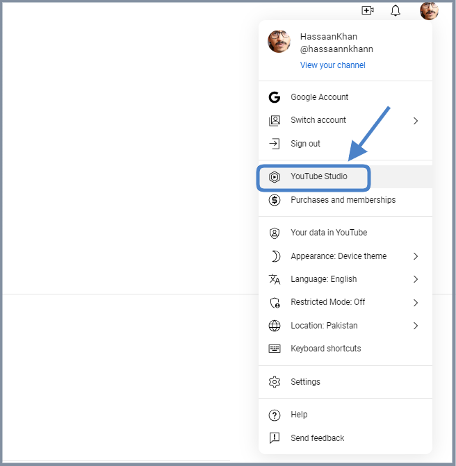 navigate to youtube-studio