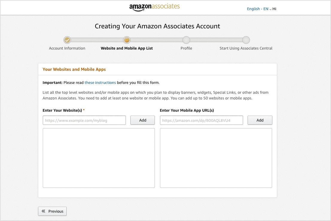 Provide your websites and mobile apps for becoming an Amazon affiliate