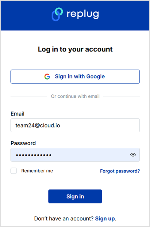 Login to your replug account